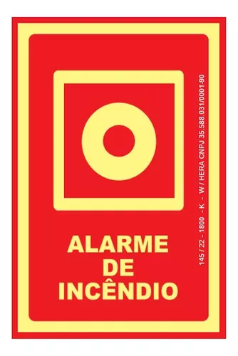 Placa De Sinalização Alarme De Incêndio Fotoluminescente